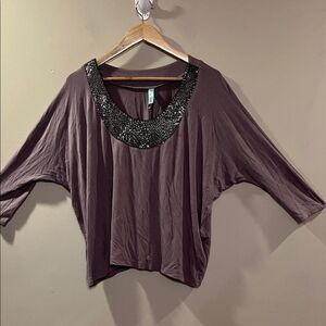 Chic Sequin-Trimmed Mauve Blouse